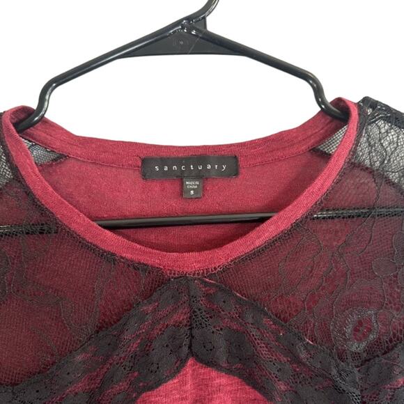 Sanctuary Maroon Lace Upper Applique Detail Long Sleeve Blouse Women Sz S - Picture 6 of 8